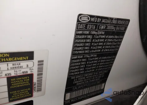 2016 Land Rover Range Rover Sport 3.0L V6 Supercharged Hse z USA, uszkodzony, nr VIN SALWR2PF0GA587867